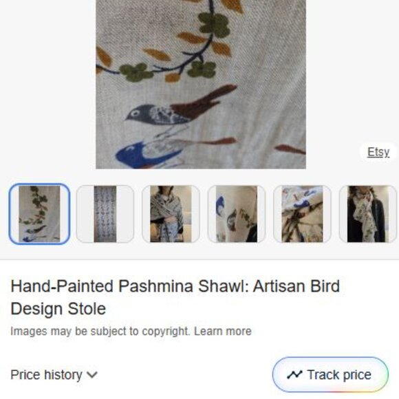 NWOT Painted Stylized Bird Scarf Shawl--Possibly Cashmere *READ* - Picture 12 of 13